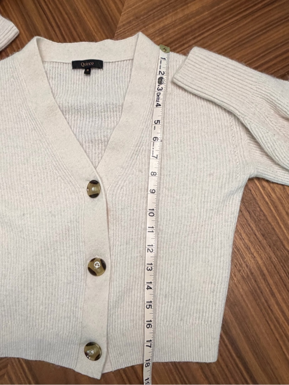 Quince Cream Ribbed V-Neck Button-Front Cardigan - Picture 8 of 10